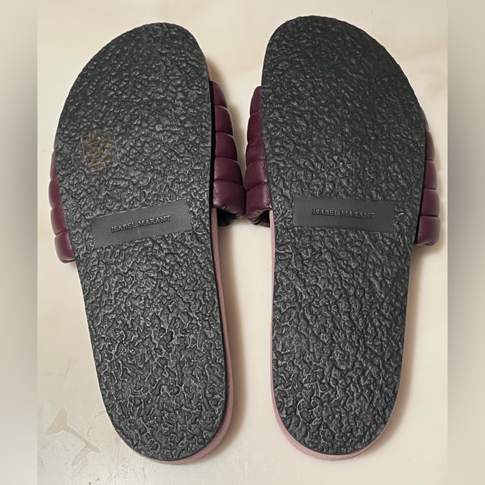 NWOT: ISABEL MARANT Women's HELLEA Burgundy Slide Sandals, Size EU 39 - Picture 7 of 8